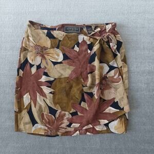 VTG Y2K Express Wrap Skirt Women L Brown Dark Floral Mini Femme Fairy Beach 90s